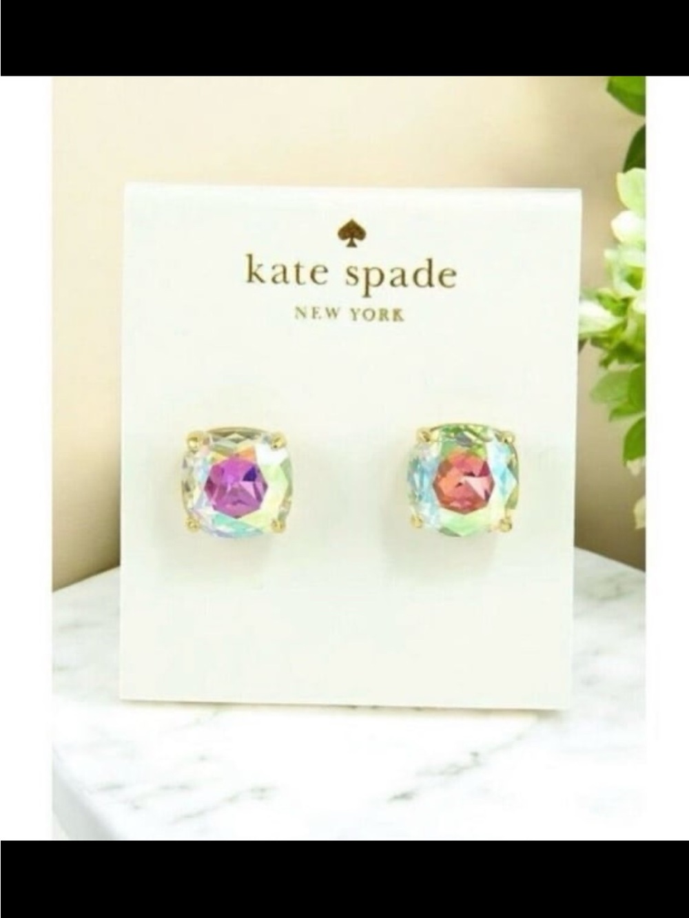Kate spade square away studs with faceted stones AB gold tone - authentic new